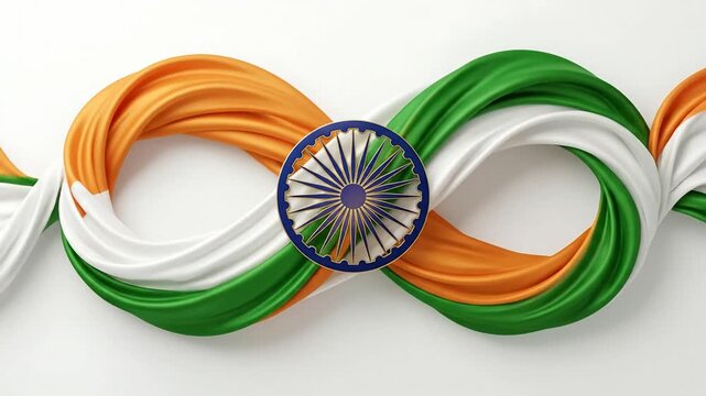 Vibrant Indian Flag-inspired Twisted Ribbons with Central Ashoka Chakra Design