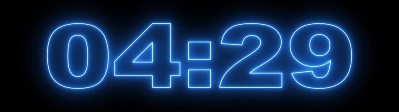 5 minute stopwatch , analog neon clock icon animation .5 minute countdown timer