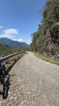 The Death road, Bolivia - July 29 2019: Downhill Mountainbiking on the famous dangerous Death Road (Camino de la Muerte), 3150 metres of descent, 64 km