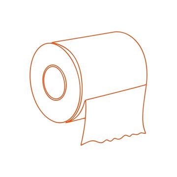 Minimalist Continuous One Line Toilet Paper Roll Drawing in Orange