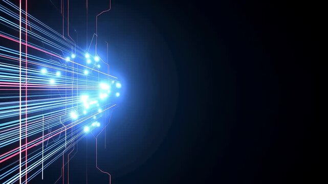 Digital circuit light abstract blue glow futuristic neon data stream lines on dark background