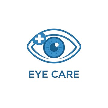 Blue medical eye care logo icon for ophthalmology clinic and vision health services