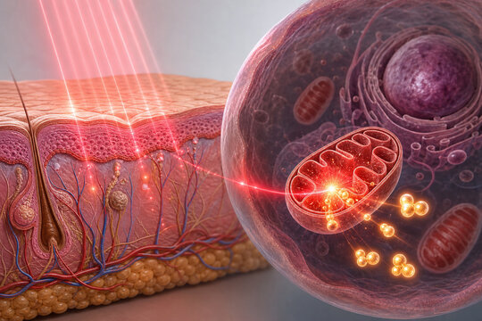 Red light energizing mitochondria within skin cells