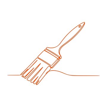 Minimalist Continuous One Line Paintbrush Drawing in Orange