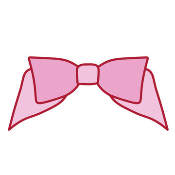 Flat Pink Ribbon Bow Knot Vector Isolated on Transparent Background