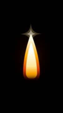 Animated bright glowing candle flame fire animation seamless loop vertical isolated on black background motion overlay.