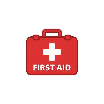 Red first aid kit icon with white cross symbol for medical emergency and health care assistance
