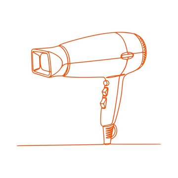 Minimalist Continuous One Line Hair Dryer with Nozzle in Orange