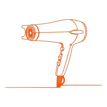Minimalist Continuous One Line Hair Dryer Drawing in Orange