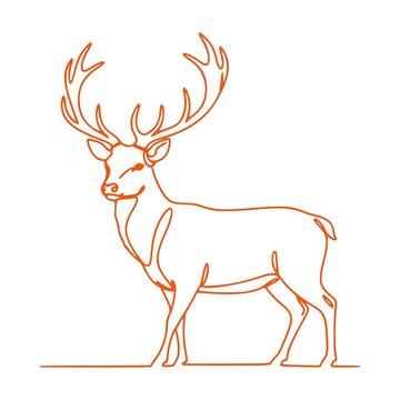 Minimalist Continuous One Line Stag Deer Drawing in Orange