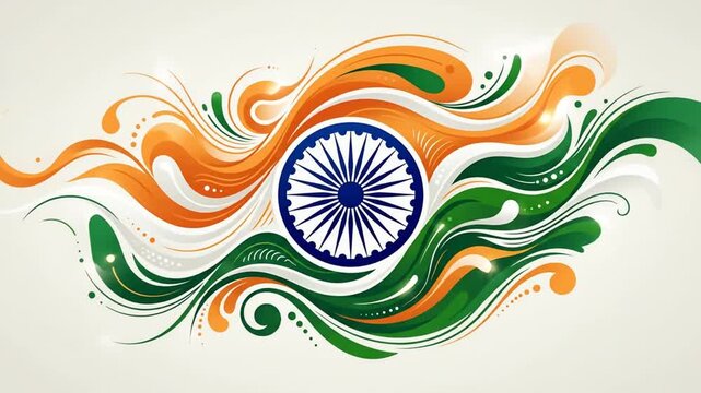 Dynamic Indian Flag-inspired animated visuals with flowing saffron white and green hues  celebrating national pride and cultural