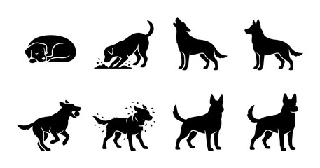 Fototapeta premium Dog Silhouette Collection: Canine Poses, Animal Icons, Pet Graphics, Vector Art for Design