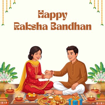 Raksha Bandhan Red Orange and Orange Illustrated Greeting Poster
