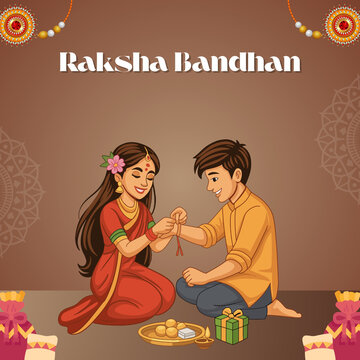 Raksha Bandhan Brown and Orange Illustrative Greeting Poster