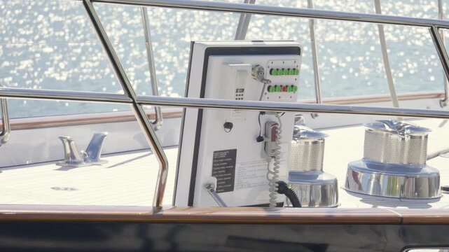 Luxury yacht deck anchor windlass winches and control panel