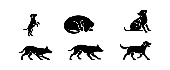 Obraz premium Dog Silhouette Collection, Canine Poses Vector Set, Pet Animal Icons, Black and White Graphic Elements for Design