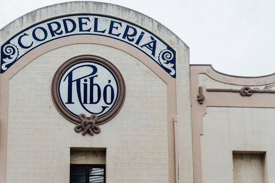 Badalona, Spain - August 10, 2020. Cordeleria can Rib&oacute; facade, modernist style dating from 1926 by Luis Bru.