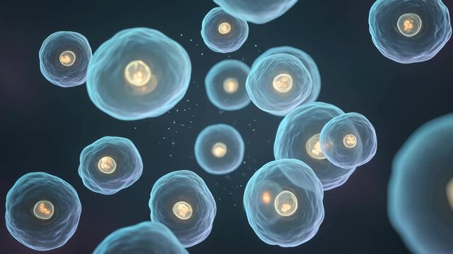 3D Double Helix DNA Strand Rotating with Glowing Medical Particles Background