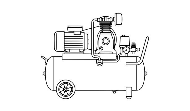 Industrial Air Compressor Machine Black Line Vector Illustration