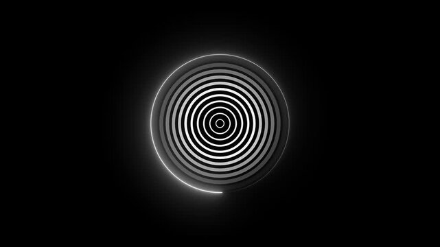 Glowing concentric circles animation, abstract hypnotic loading spinner, minimalist motion background