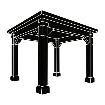Wooden pergola vector icon, black garden gazebo silhouette, outdoor patio structure for backyard landscaping and shade