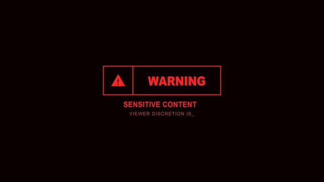 Crimson red sensitive content warning screen typing effect watch guideline animation 4k motion graphics broadcast video overlay