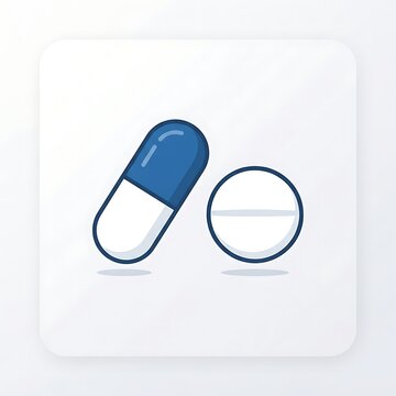 Medical capsule and tablet pill icon vector illustration design on a square button shape