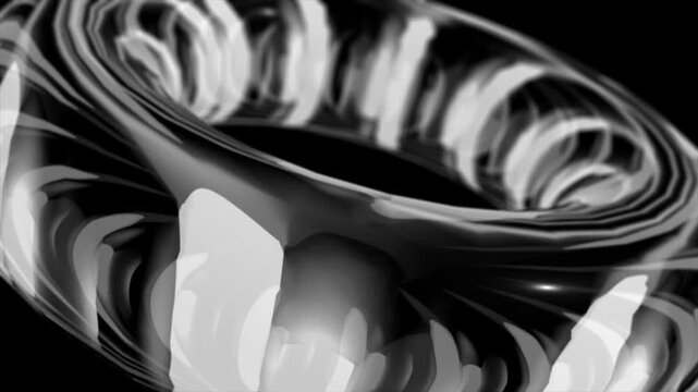 White   color rotating torus shape with 3d reflection effect transparent glass designloop able black background