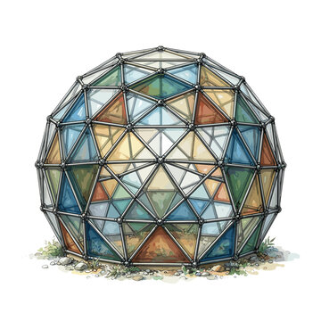 Futuristic watercolor geodesic dome polygon for eco architecture projects