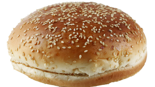 Close up sesame seed hamburger bun on white background surface