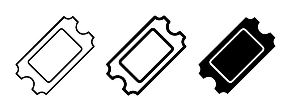 Ticket Icons Set, Event Pass Symbols, Admission Entry Vector Graphics, Black and White Design Elements