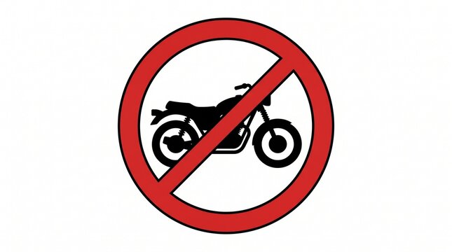No motorcycles allowed traffic sign, prohibition symbol for motorbikes on white background.