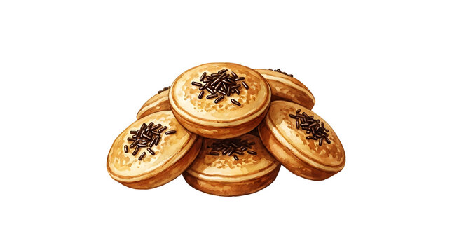 Watercolor kue cubit mini pancakes with chocolate sprinkles