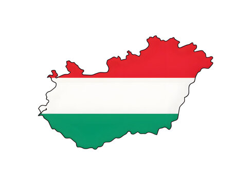 Hungary map shape textured with the national flag horizontal stripes, national