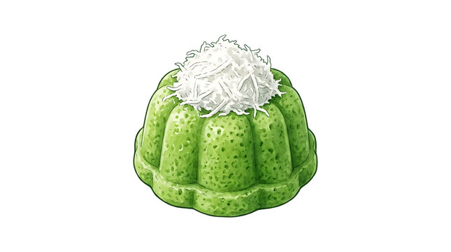 Traditional Putu Ayu cake with grated coconut on white background