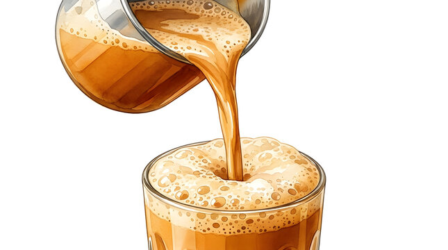 Frothy teh tarik pulled milk tea pouring into a glass