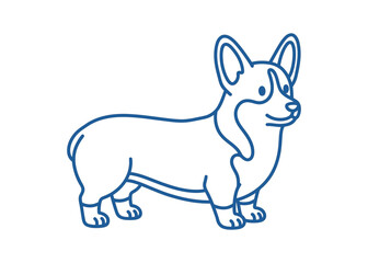 Naklejka premium Corgi Dog Line Art Icon – Minimalist Blue Outline Vector Illustration of Pembroke Welsh Corgi, Cute Pet Logo Design Element