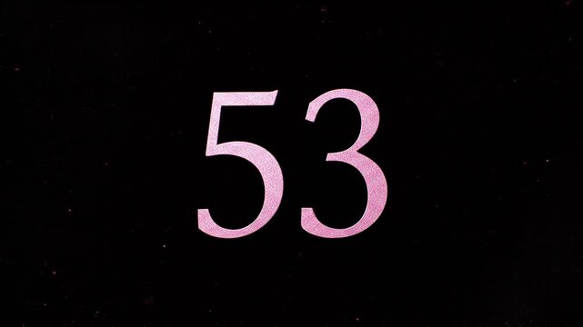 Pink Glitter Blows Away and Reveals the Number 53 on Solid Background
