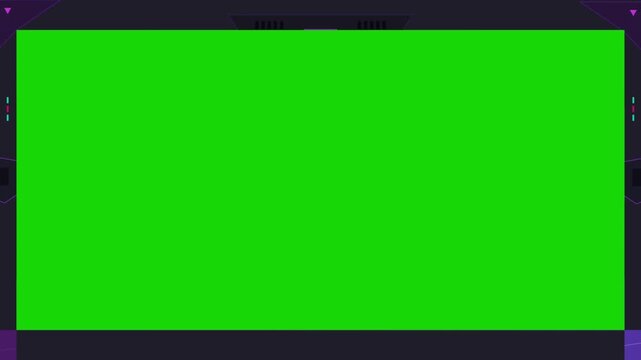 Futuristic hud frame with dynamic purple elements and green screen background high quality 4K animation overlay interface technology cyber data overlay interface high quality 4K animation