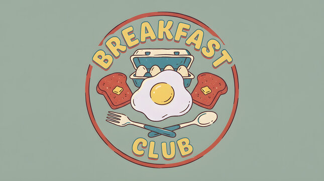 Breakfast club logo with toast eggs and cutlery for restaurant design.