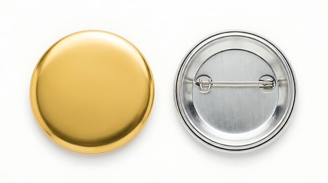 Two round pin back buttons one gold one silver badge 1