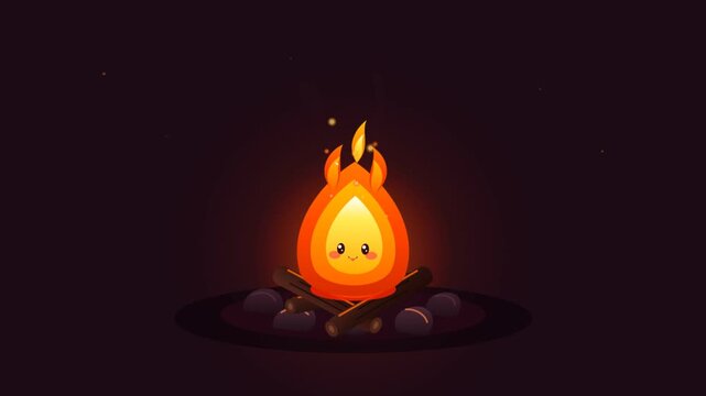 Cute 2D Flat Kawaii Campfire Character Animation with Squash and Stretch