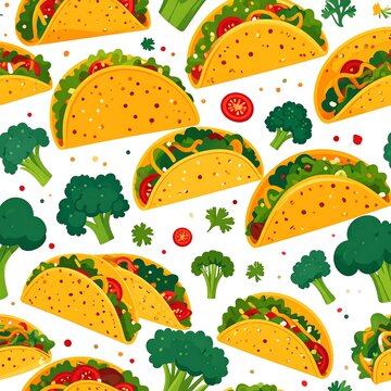 Colorful Tacos and Fresh Vegetables Pattern Design.