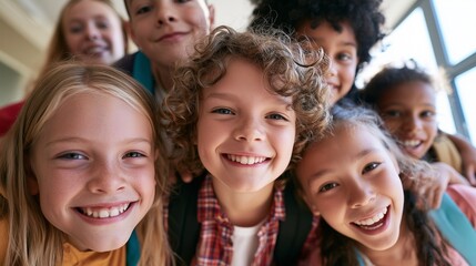 Obraz premium Cheerful schoolkids having fun outdoors, raw candid moment