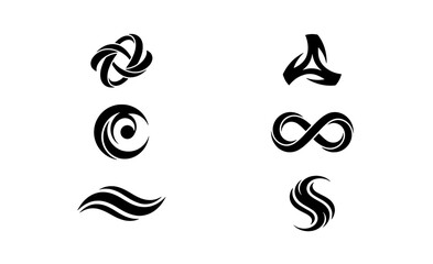 Fototapeta premium Abstract Swirls and Infinity Symbol Vector Icons, Modern Geometric Shapes, Minimalist Black and White Logo Elements for Branding and Design