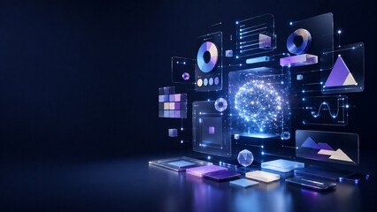 Fototapeta premium Futuristic Technology and Digital Creative Workspace Concept
