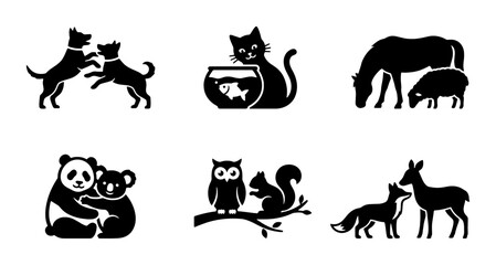 Fototapeta premium Adorable Animal Silhouettes: 6 Vector Icons for Pet Lovers, Wildlife Enthusiasts, and Nature Graphics