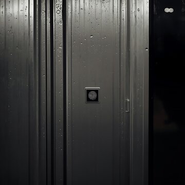 Rain-beaded fingerprint sensor on weathered aluminum suggests everyday biometric access control.