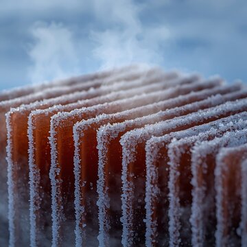 Frost-covered copper heat sink under cold light captures the physical reality behind cloud computing.