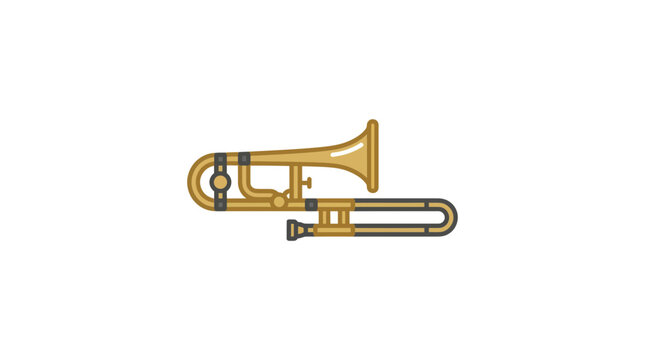 Horizontal golden trombone musical instrument icon.